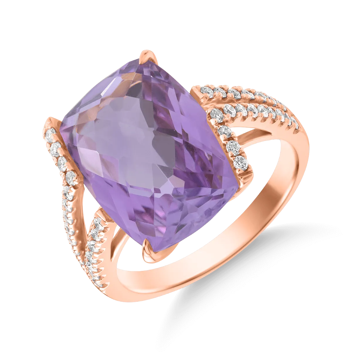 Inel din aur roz cu ametist roz cushion de 7.6ct si diamante de 0.2ct 1 Inel din aur roz cu ametist roz cushion de 7.6ct si diamante de 0.2ct