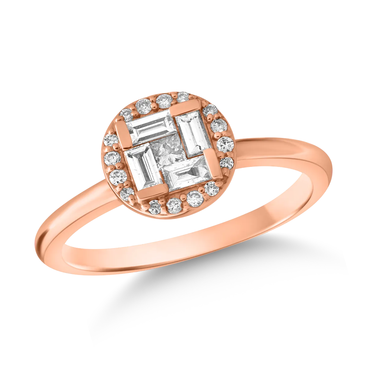 Inel din aur roz cu diamant de 0.066ct si diamante de 0.268ct 1 Inel din aur roz cu diamant de 0.066ct si diamante de 0.268ct