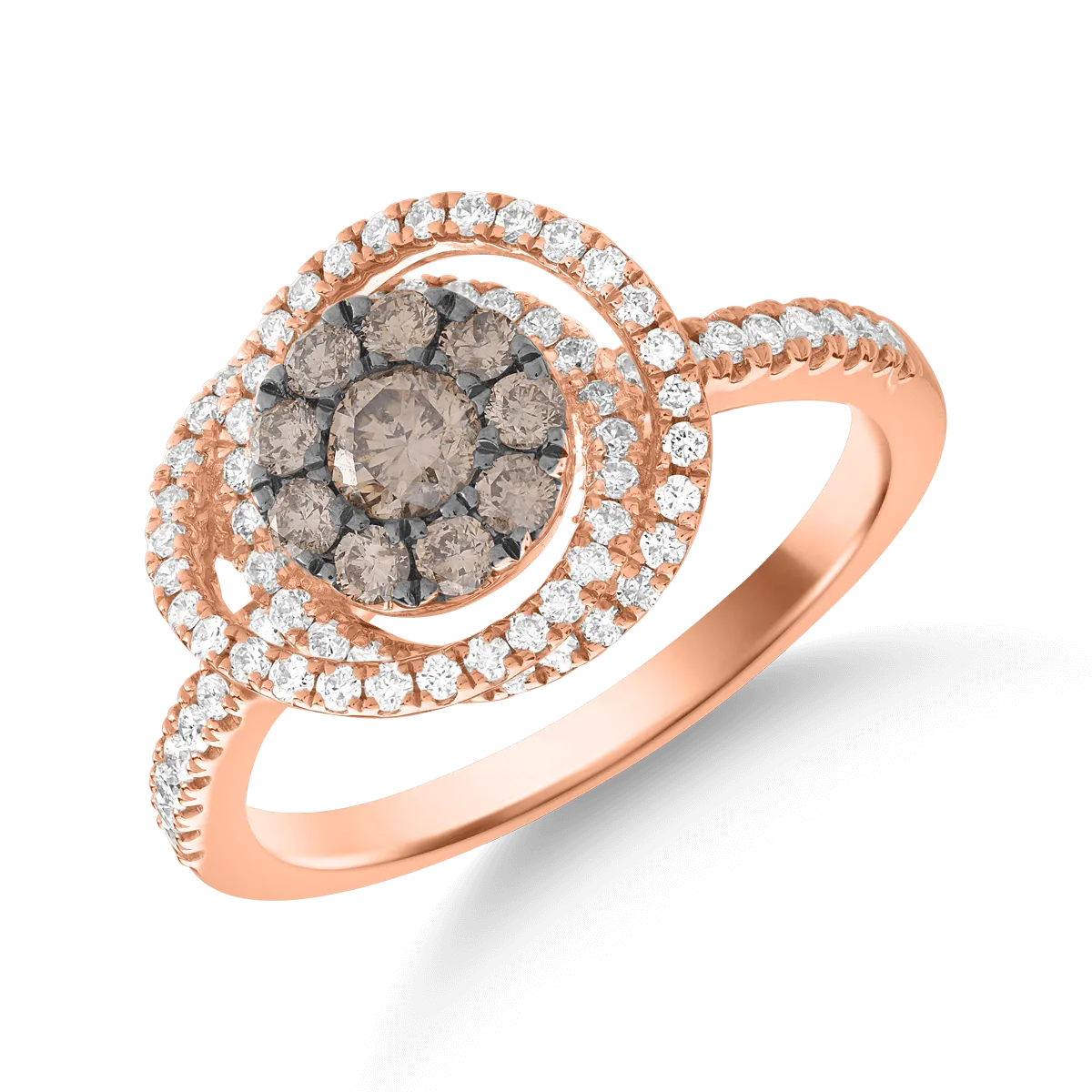 Inel din aur roz cu diamante maro de 0.3ct si diamante transparente de 0.28ct 1 Inel din aur roz cu diamante maro de 0.3ct si diamante transparente de 0.28ct