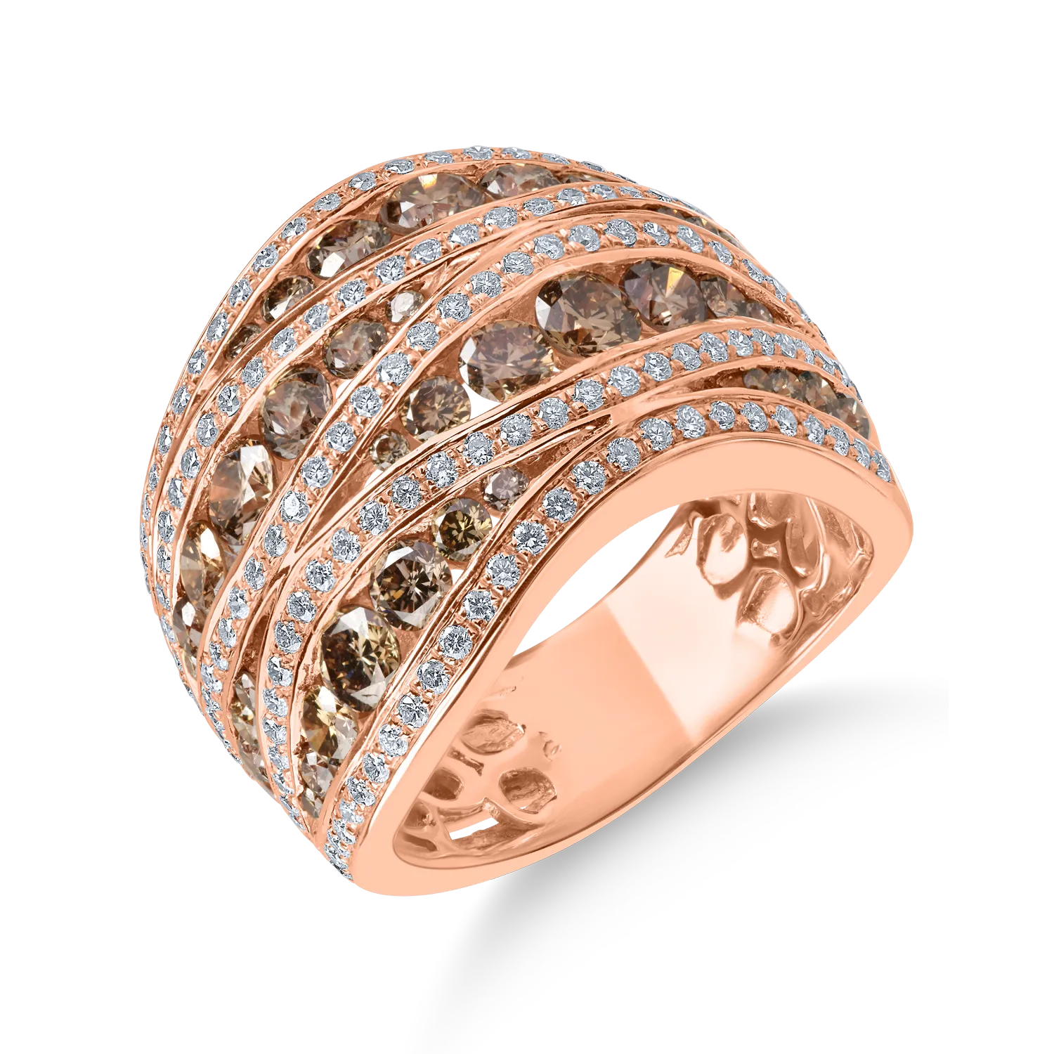 Inel din aur roz cu diamante maro si incolore de 2.8ct 1 Inel din aur roz cu diamante maro si incolore de 2.8ct