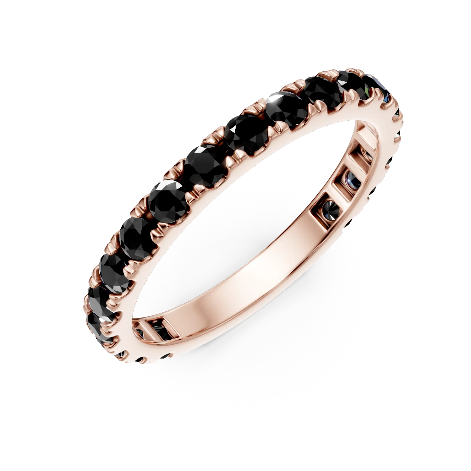 Inel semi eternity din aur roz cu diamante negre de 0.94ct