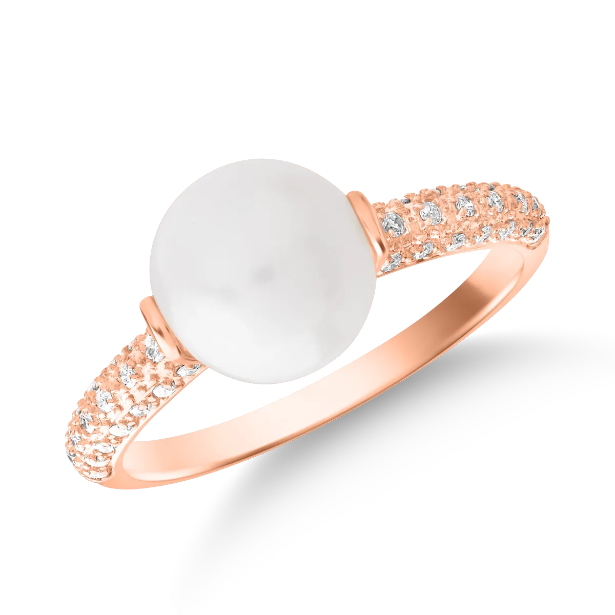 Inel din aur roz cu perla de cultura de 3.9ct si diamante de 0.1ct 1 Inel din aur roz cu perla de cultura de 3.9ct si diamante de 0.1ct