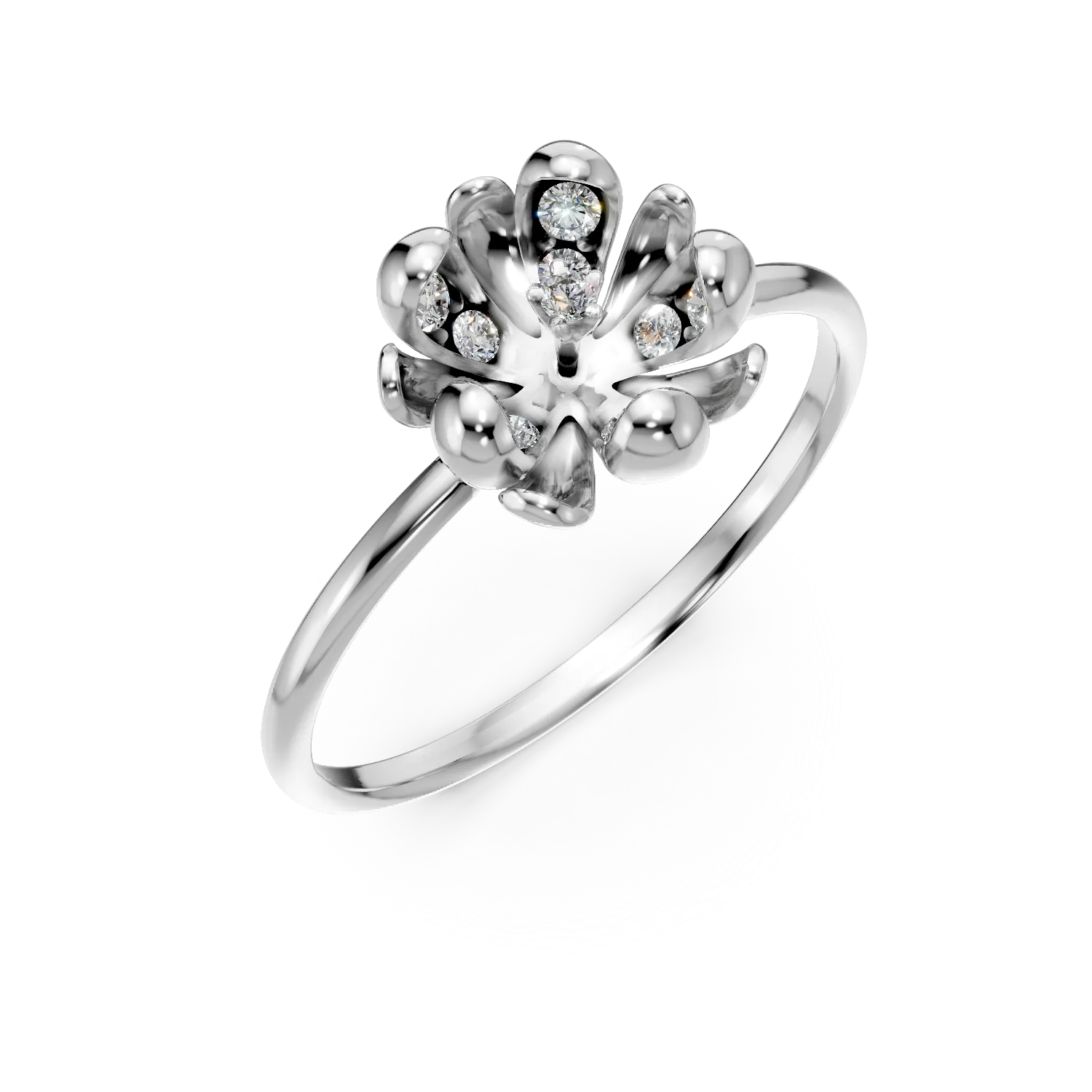 Inel floare de tei din aur alb cu diamante de 0.09ct