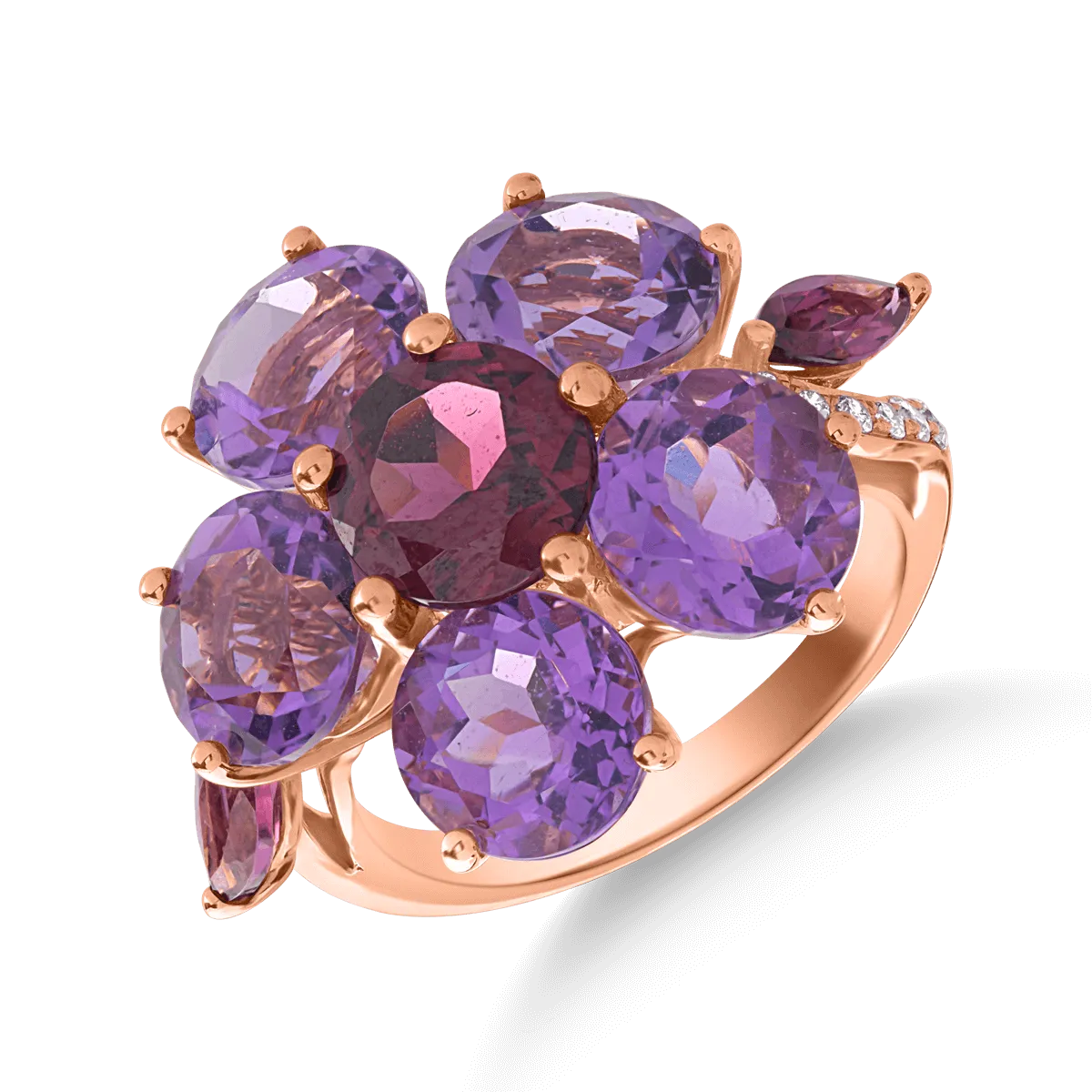 Inel floare din aur roz cu pietre pretioase si semipretioase de 9.22ct 1 Inel floare din aur roz cu pietre pretioase si semipretioase de 9.22ct