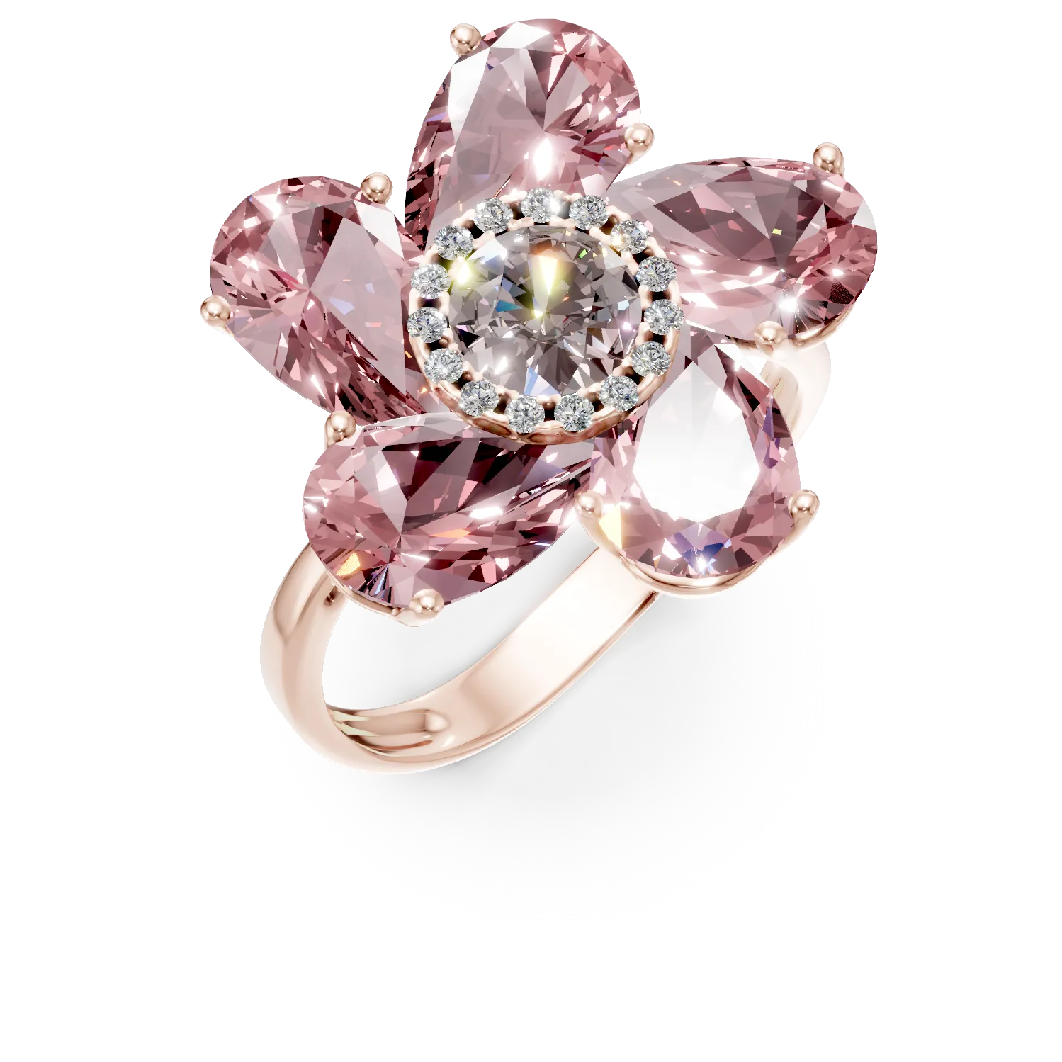 Inel floare din aur roz cu pietre pretioase si semipretioase de 3.9ct 1 Inel floare din aur roz cu pietre pretioase si semipretioase de 3.9ct