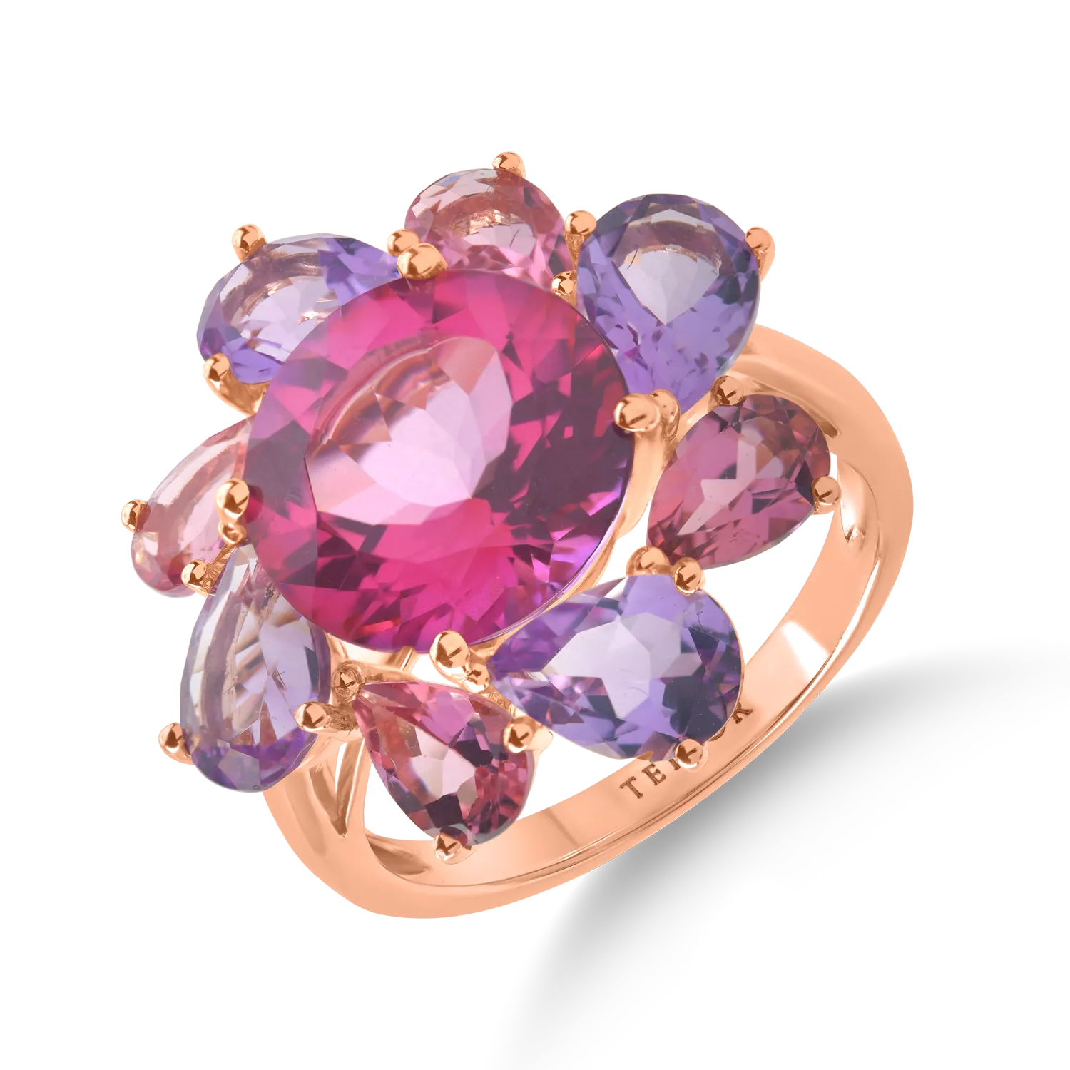 Inel floare din aur roz cu pietre semipretioase de 7.8ct 1 Inel floare din aur roz cu pietre semipretioase de 7.8ct