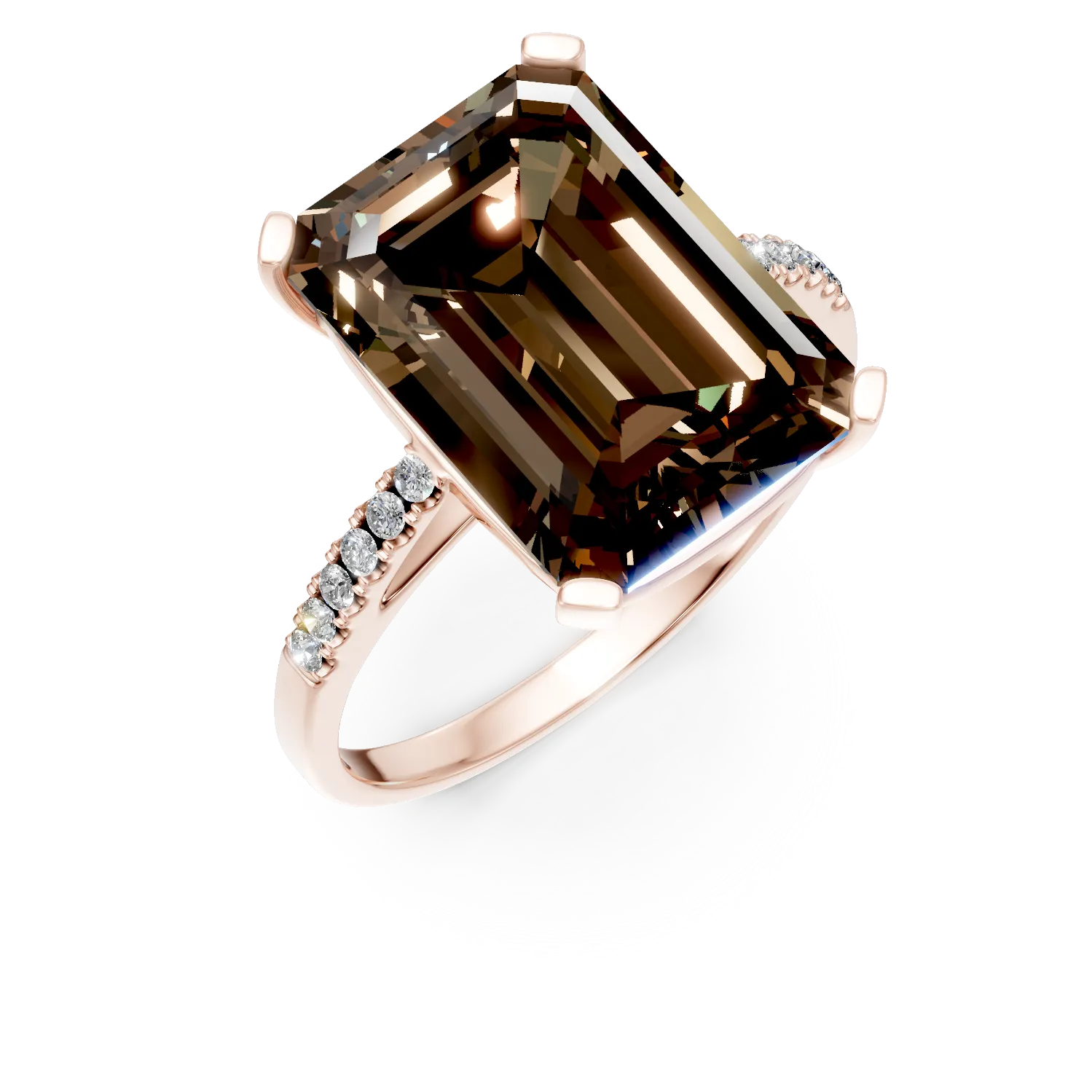 Inel geometric din aur roz cu cuart fumuriu octogonal de 7.3ct si diamante de 0.1ct 1 Inel geometric din aur roz cu cuart fumuriu octogonal de 7.3ct si diamante de 0.1ct