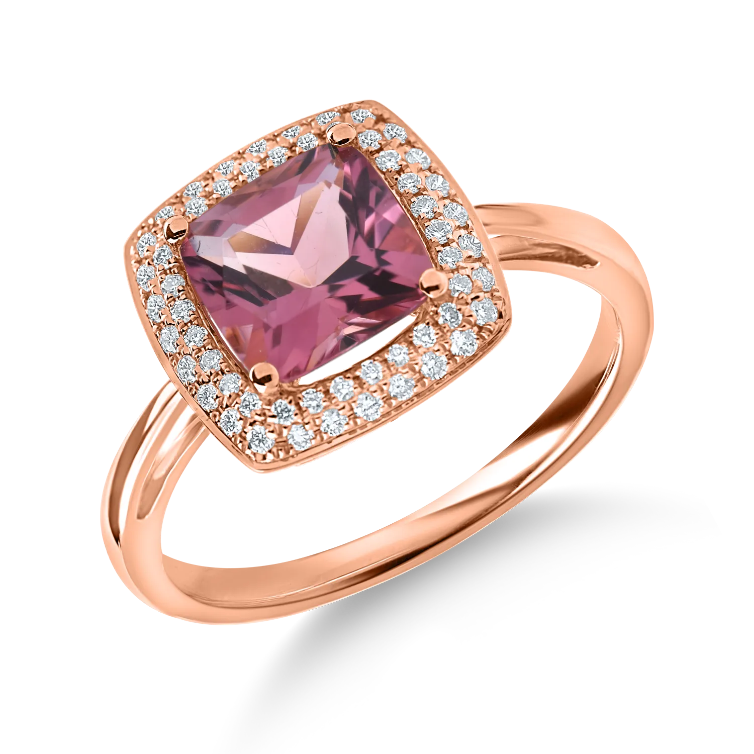 Inel geometric din aur roz cu turmalina roz de 1.5ct si diamante de 0.2ct 1 Inel geometric din aur roz cu turmalina roz de 1.5ct si diamante de 0.2ct