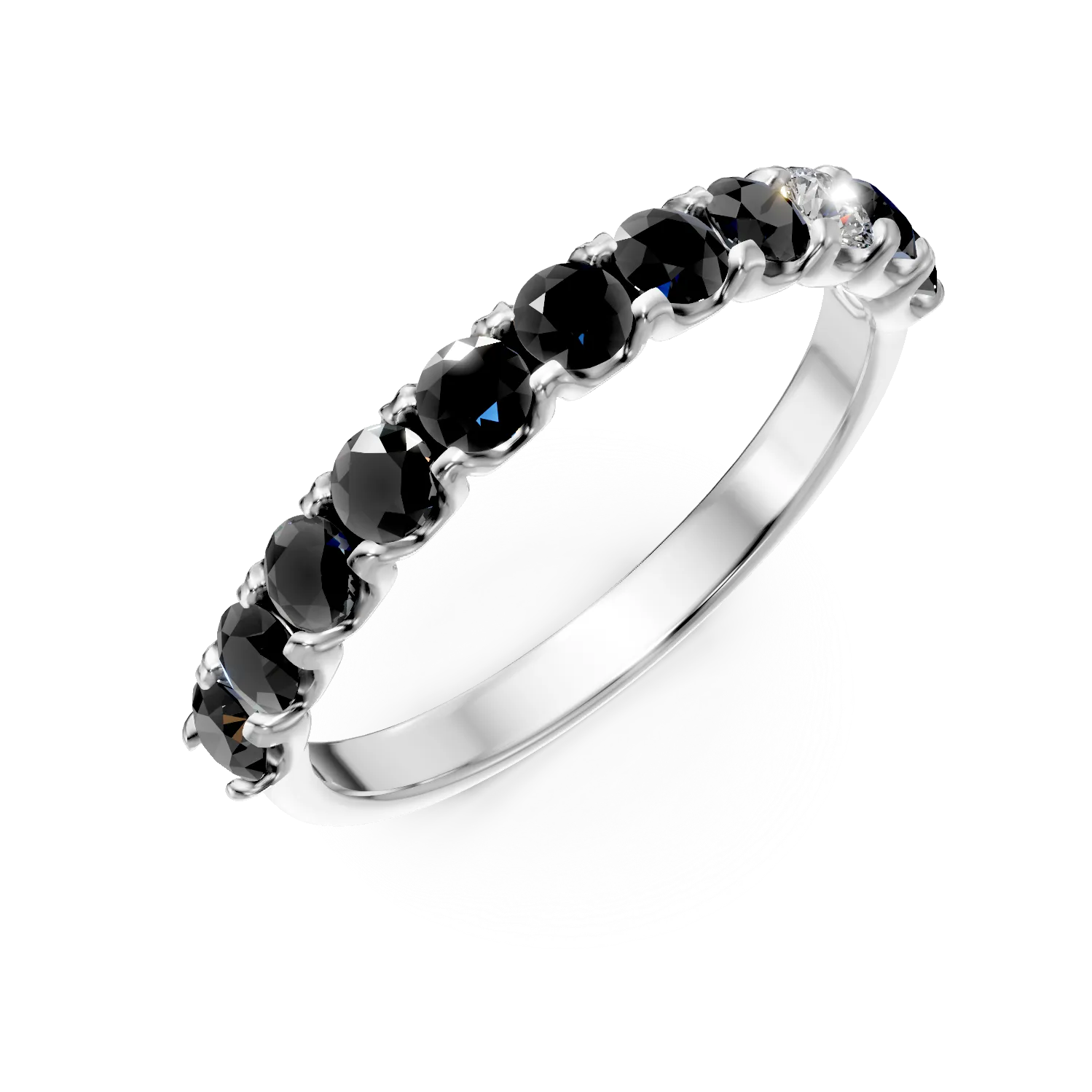 Inel semi eternity din aur alb cu diamante negre si incolore de 0.97ct