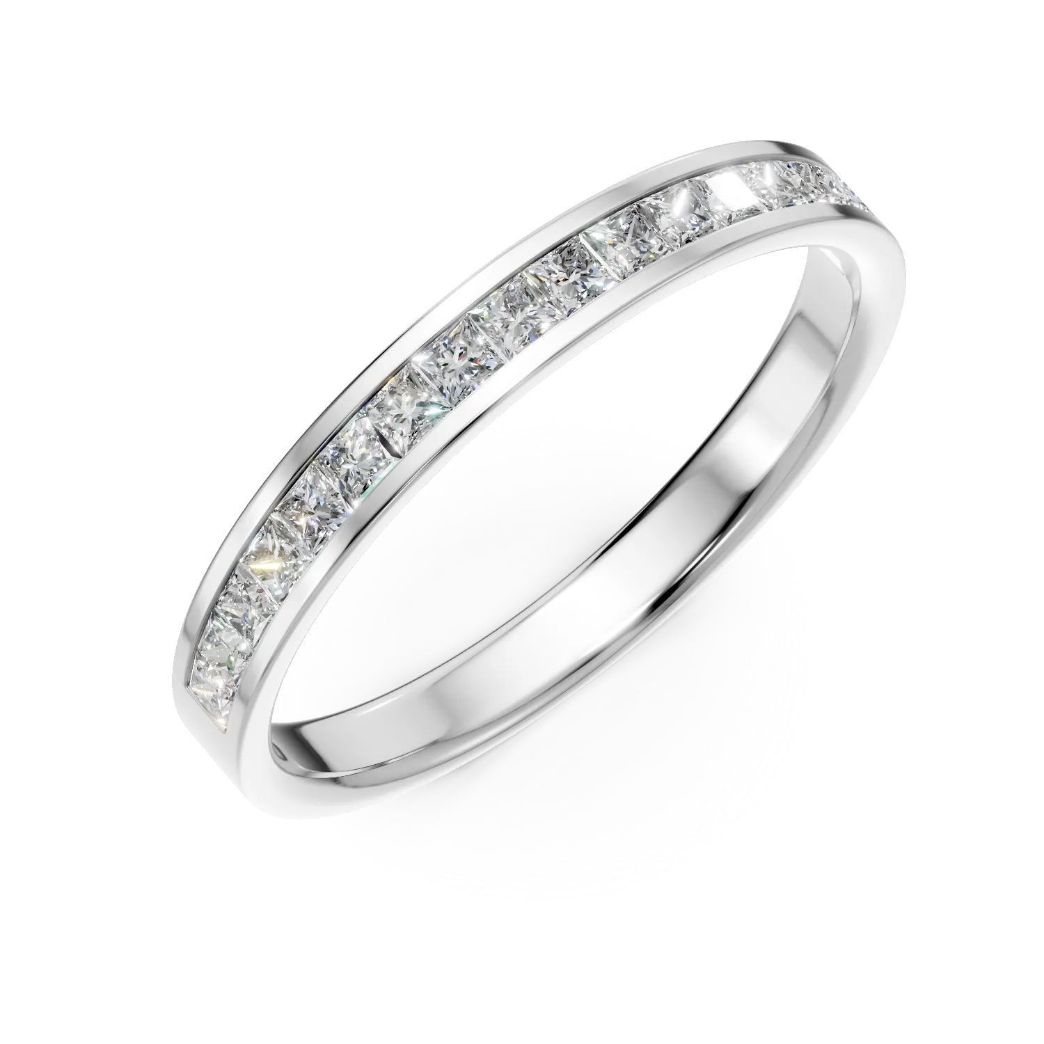 Inel semi eternity din aur alb cu diamante princess de 0.3ct