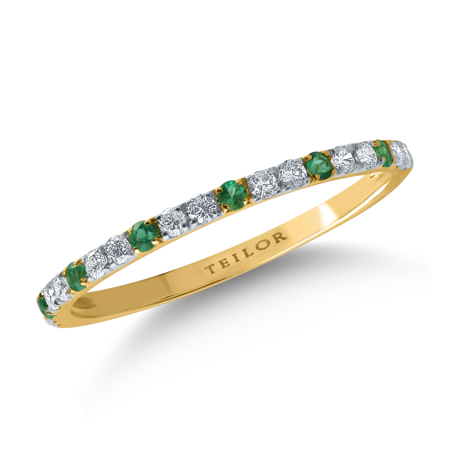 Inel semi eternity din aur galben cu diamante de 0.21ct si smaralde de 0.07ct