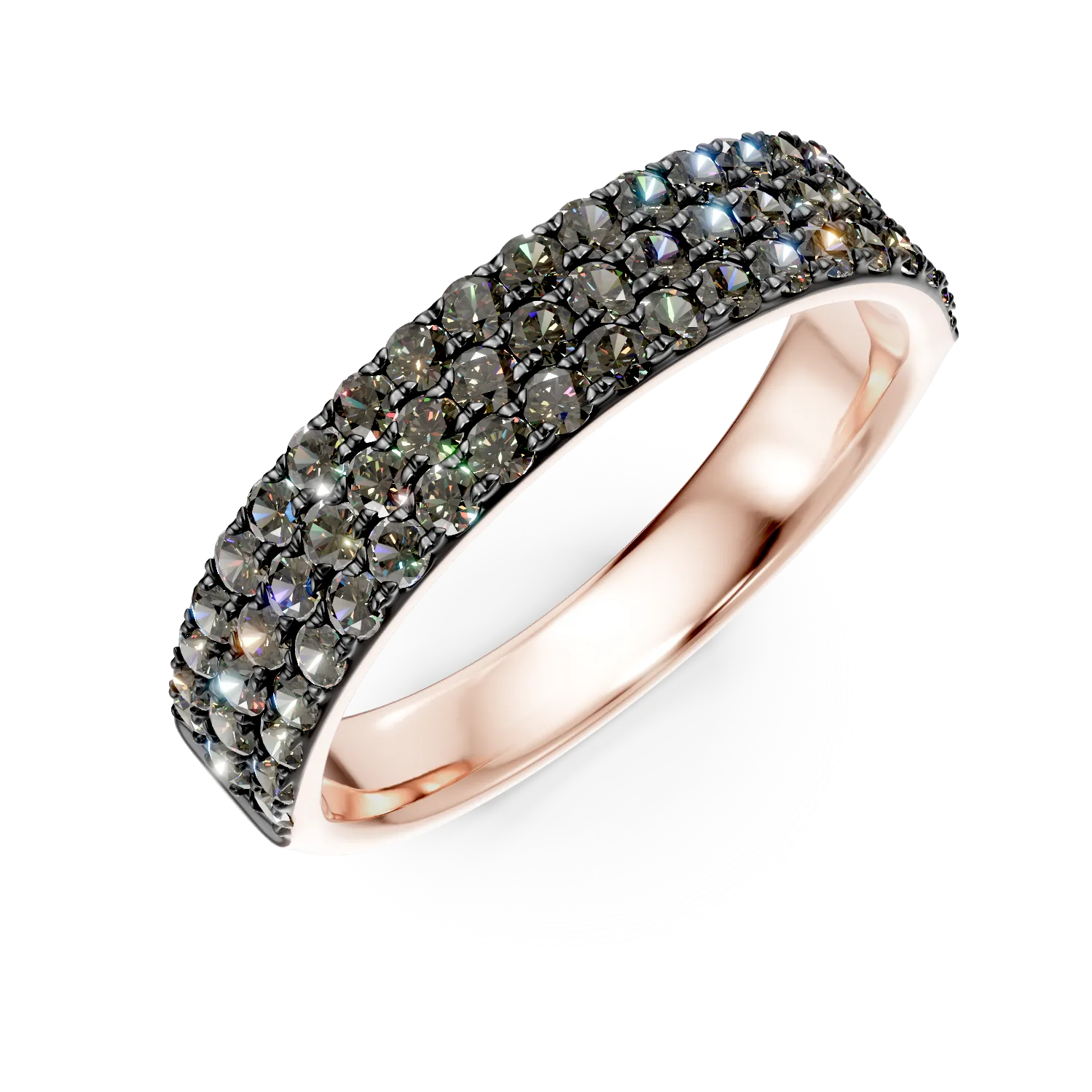 Inel semi eternity din aur roz cu diamante maro de 0.9ct