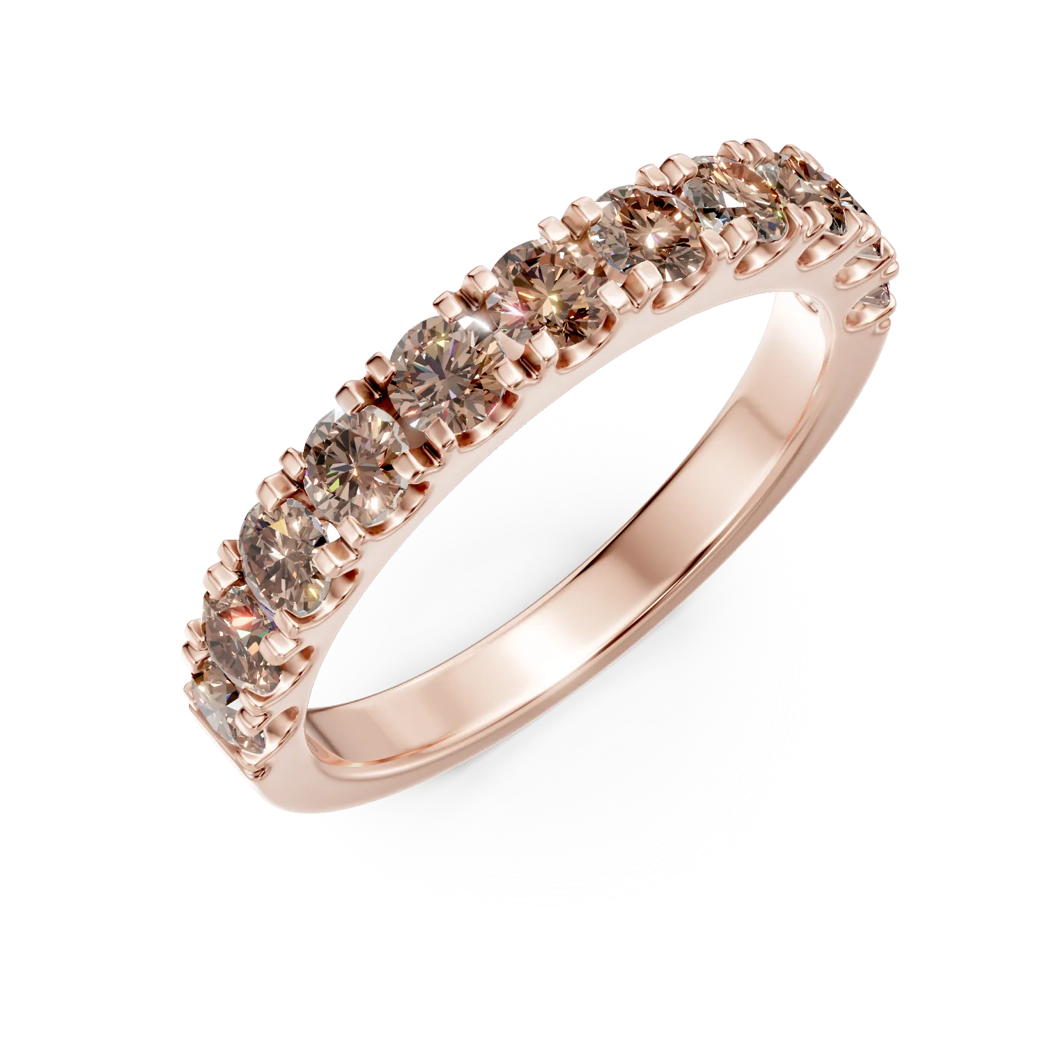 Inel semi eternity din aur roz cu diamante maro de 0.8ct