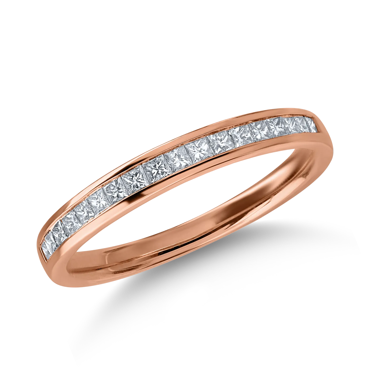 Inel semi eternity din aur roz cu diamante princess de 0.3ct
