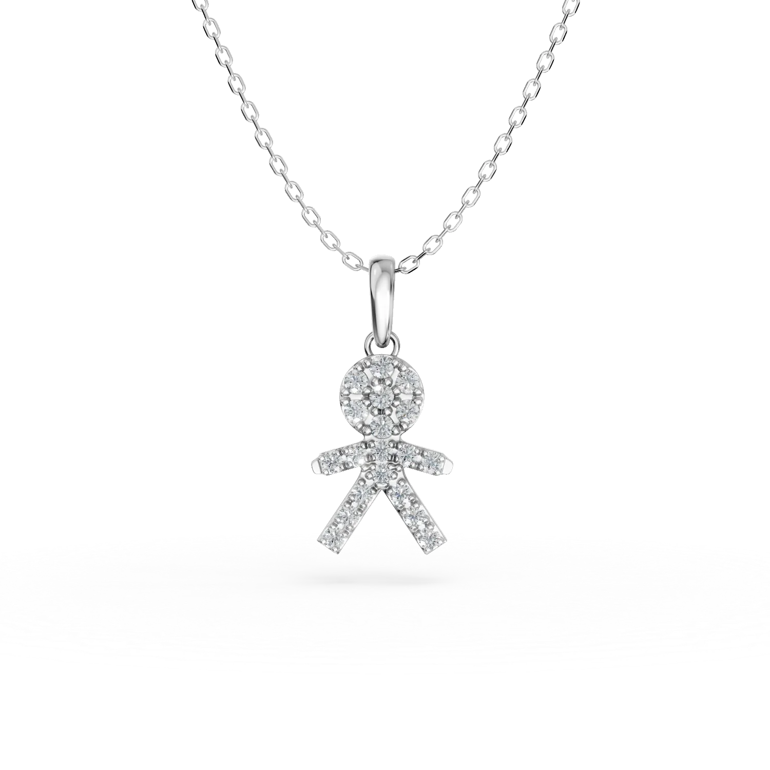 Lant cu pandantiv copil din aur alb cu diamante de 0.11ct