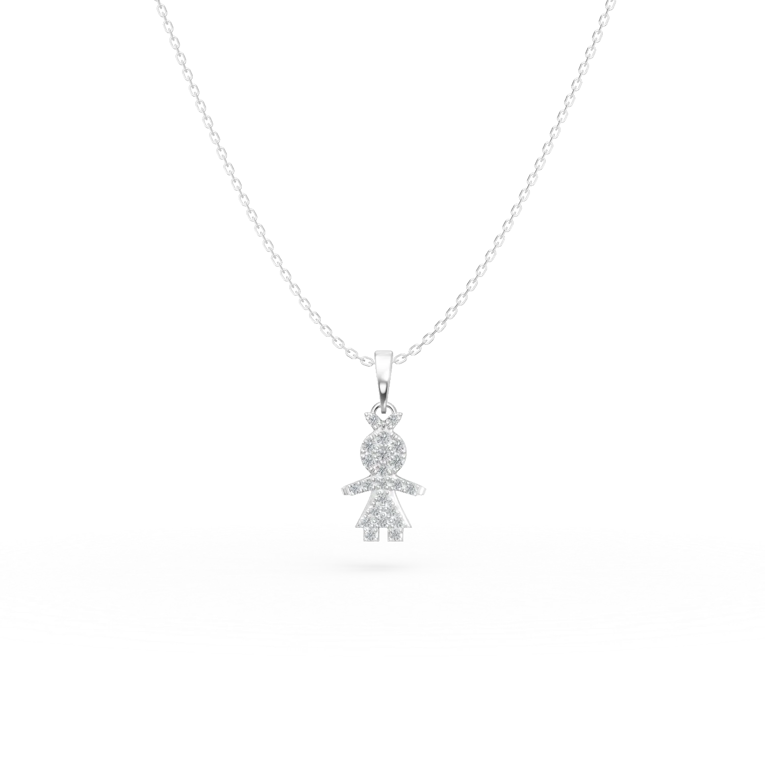 Lant cu pandantiv copil din aur alb cu diamante de 0.12ct