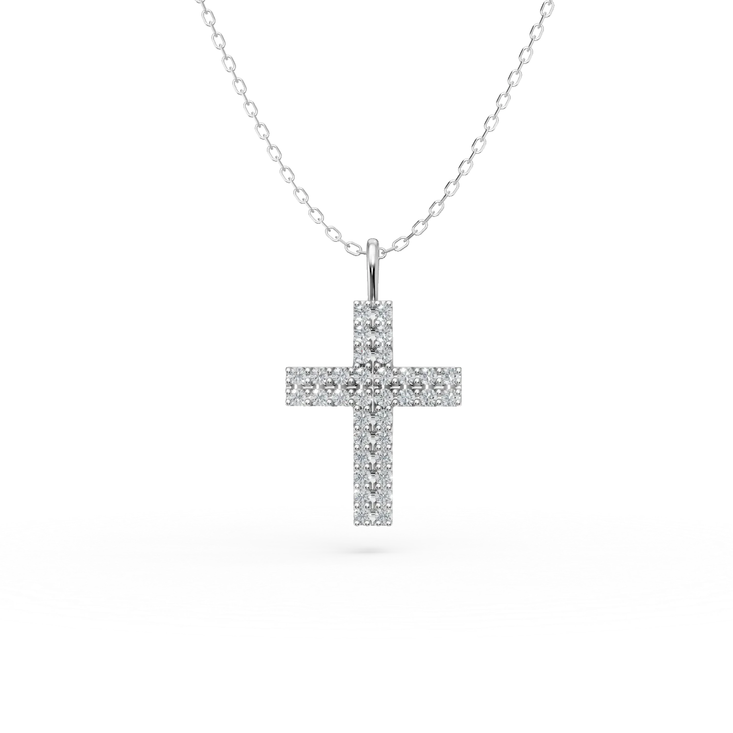 Lant cu pandantiv cruce din aur alb cu diamante de 0.4ct