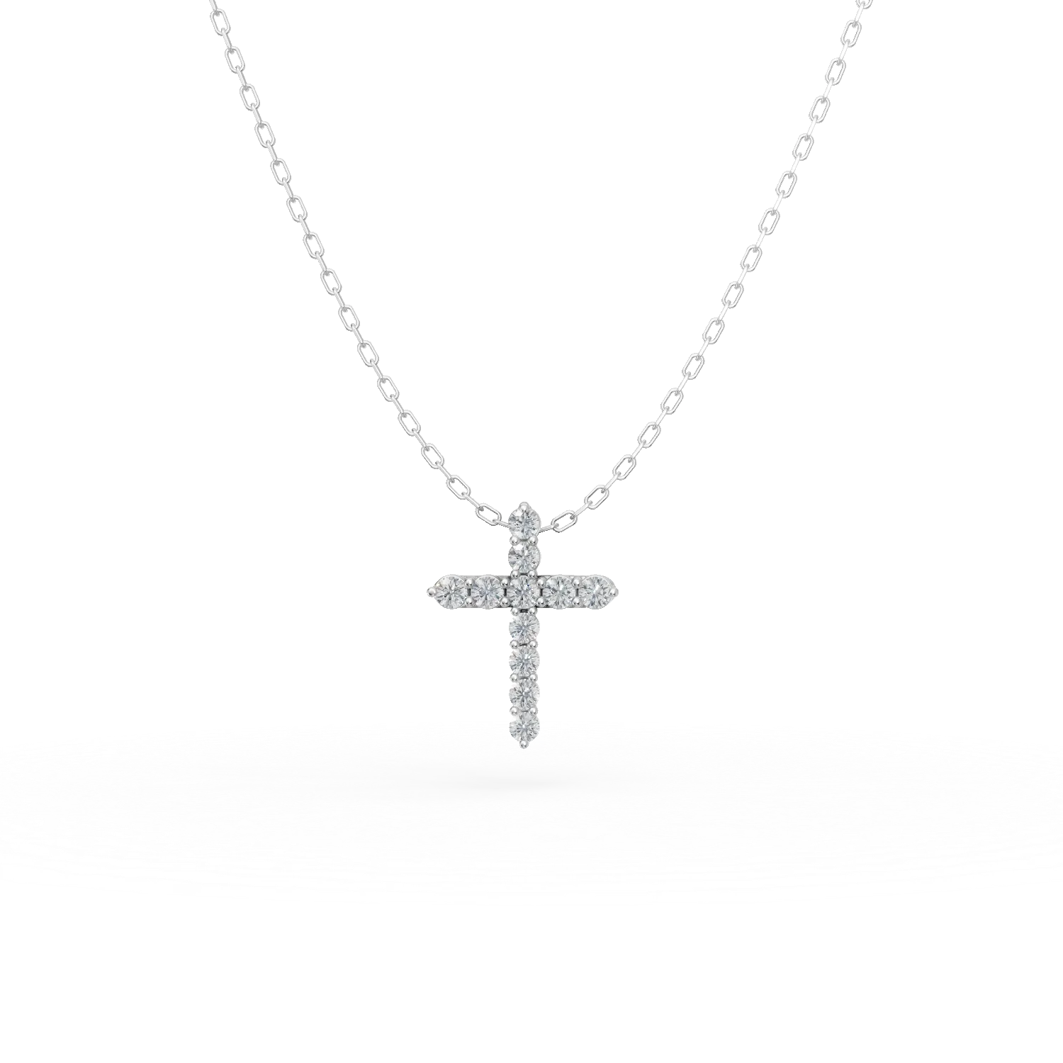 Lant cu pandantiv cruce din aur alb cu diamante de 0.1ct