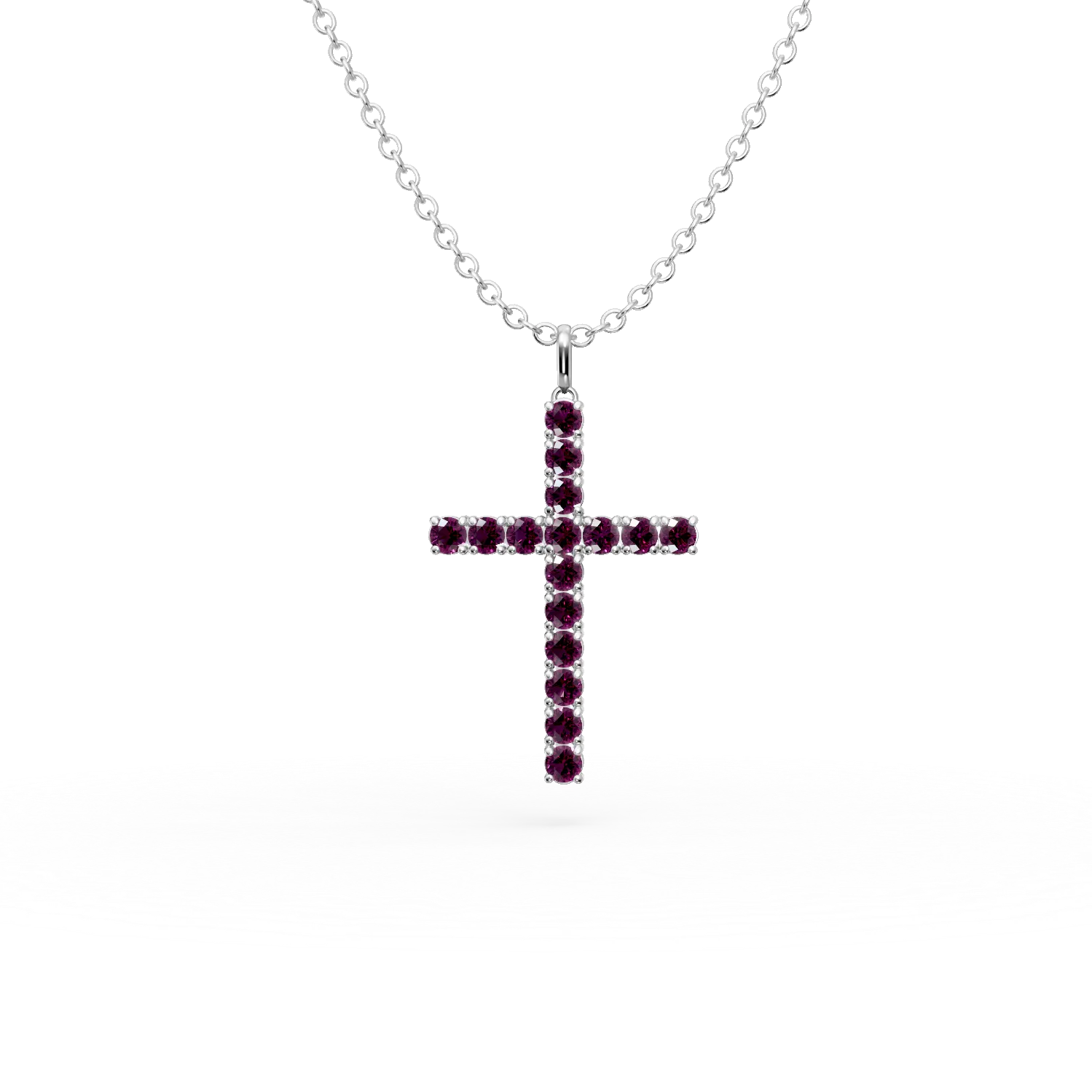 Lant cu pandantiv cruce din aur alb cu rubine de 1.5ct