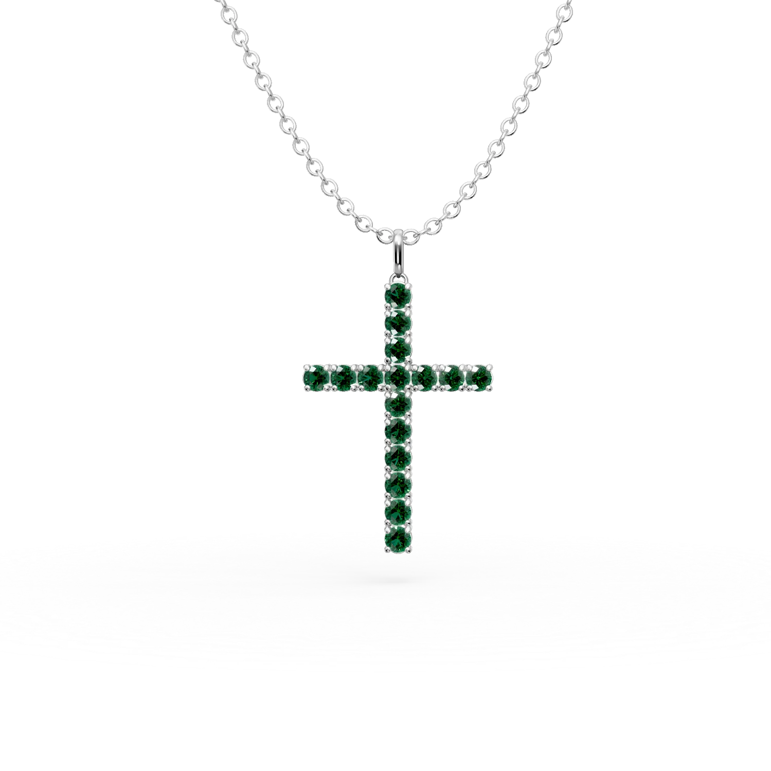 Lant cu pandantiv cruce din aur alb cu smaralde de 1.1ct