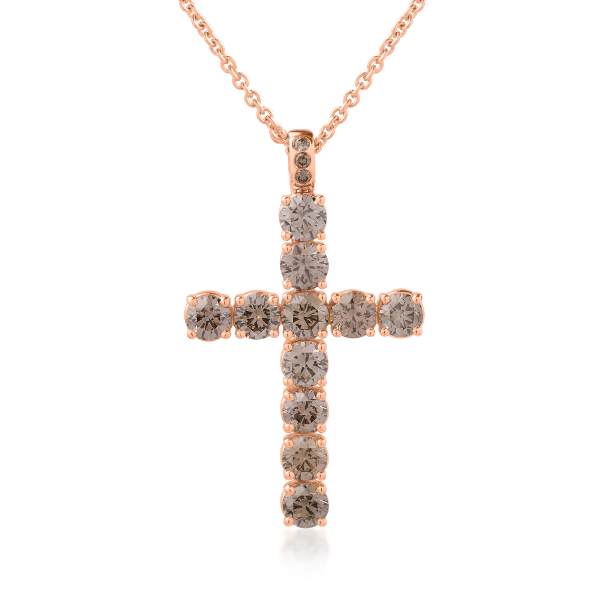Lant cu pandantiv cruce din aur roz cu diamante maro de 5.2ct