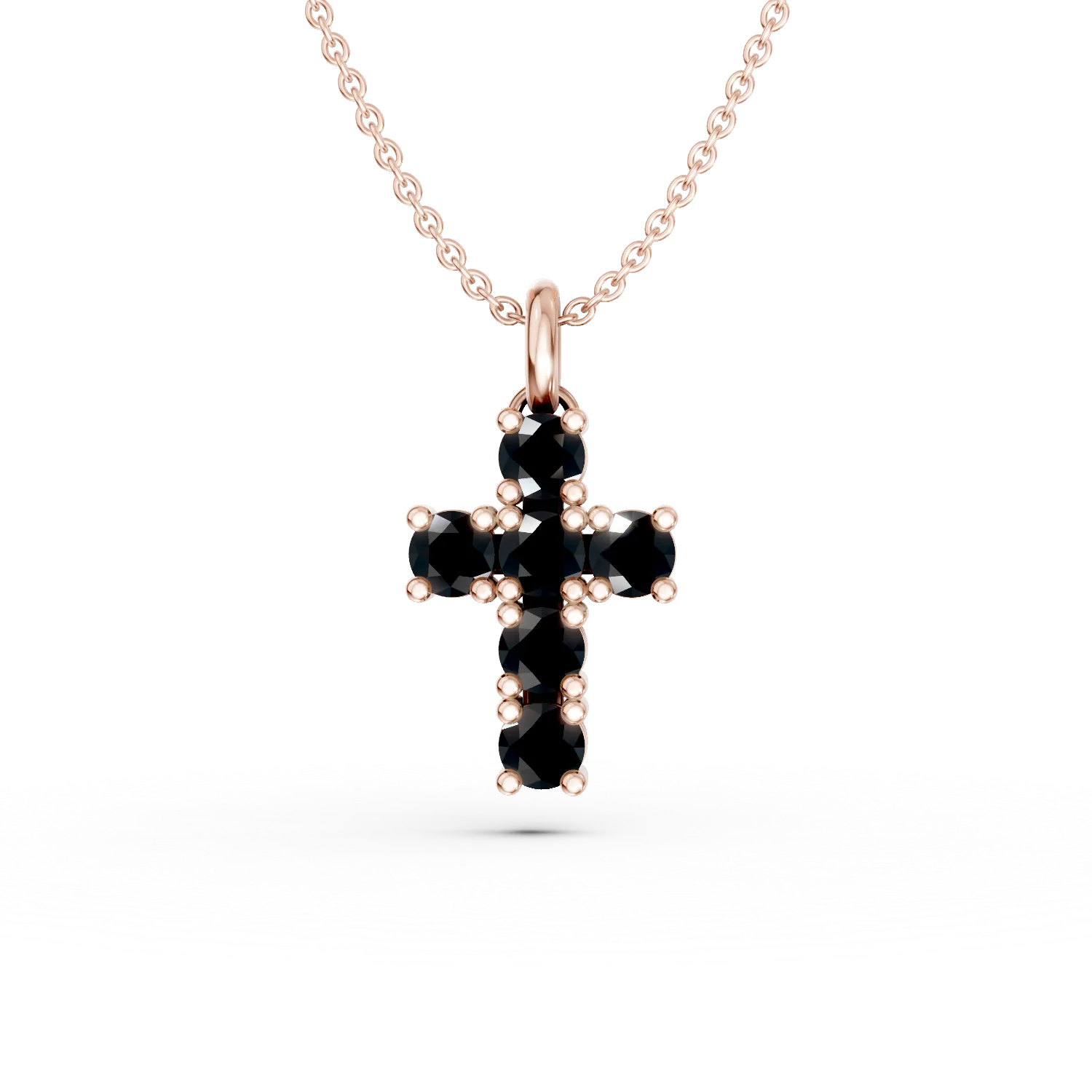 Lant cu pandantiv cruce din aur roz cu diamante negre de 0.5ct