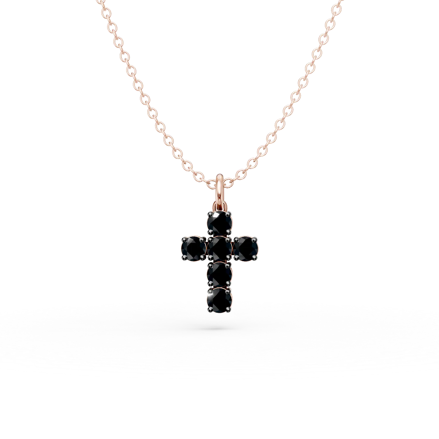 Lant cu pandantiv cruce din aur roz cu diamante negre de 0.6ct