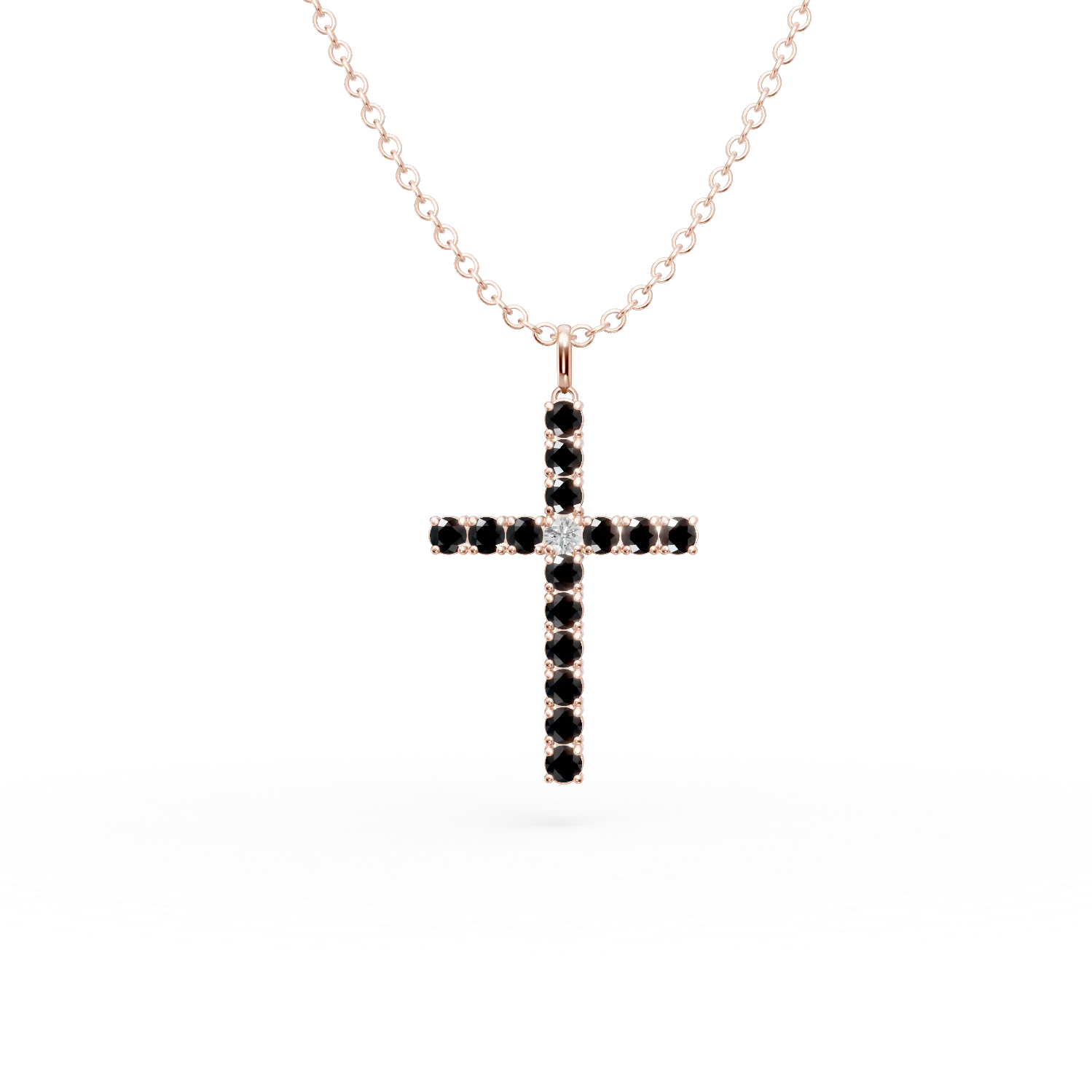 Lant cu pandantiv cruce din aur roz cu diamante de 1.4ct