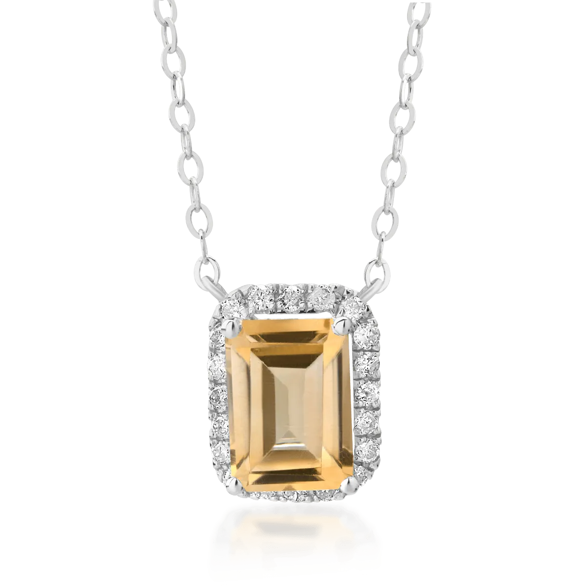 Lant cu pandantiv din aur alb cu citrin emerald de 0.85ct si diamante de 0.12ct