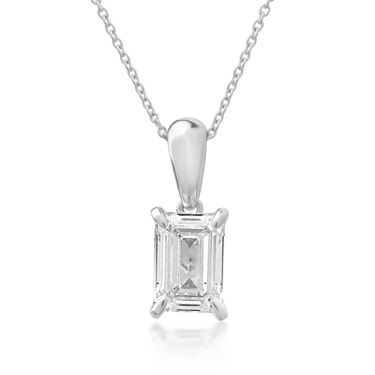 Lant cu pandantiv din aur alb cu diamant emerald de 1ct