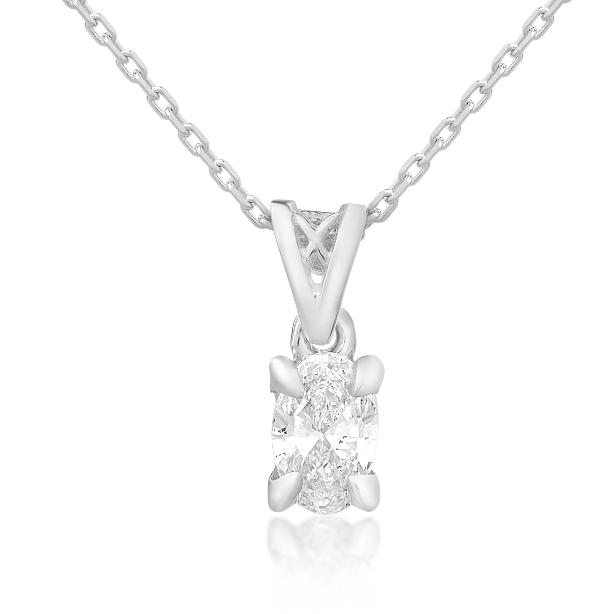 Lant cu pandantiv din aur alb cu diamant oval de 0.3ct