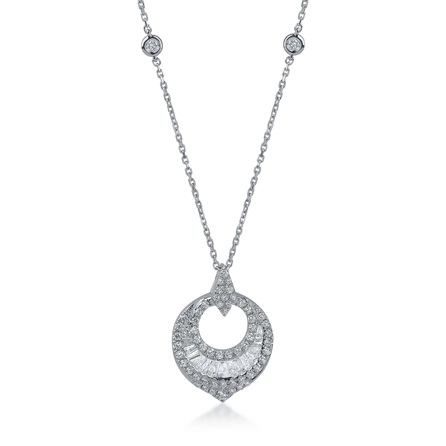 Lant cu pandantiv din aur alb cu diamante baguette si rotunde de 0.74ct 1 Lant cu pandantiv din aur alb cu diamante baguette si rotunde de 0.74ct