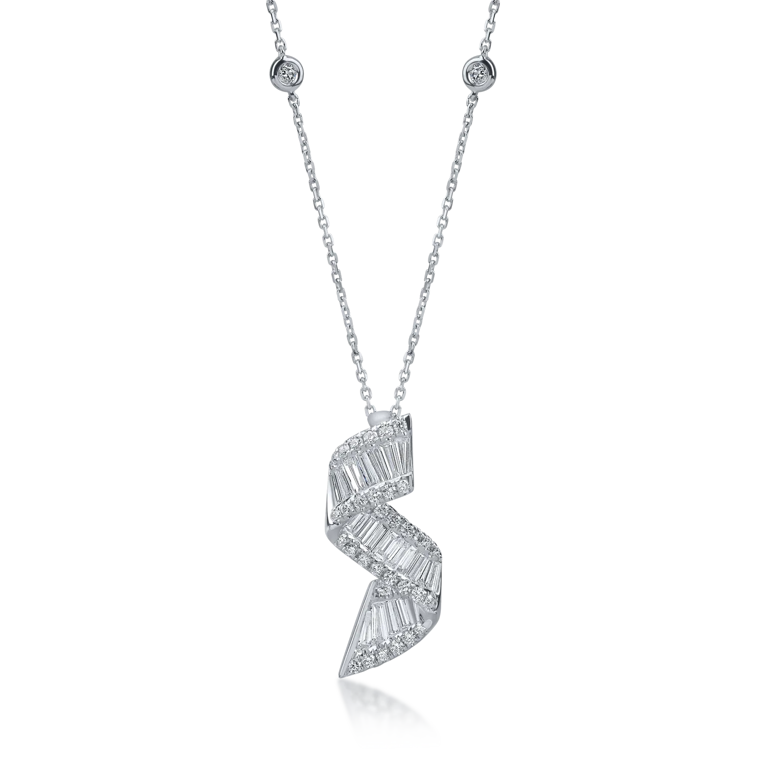 Lant cu pandantiv din aur alb cu diamante baguette si round de 1.05ct 1 Lant cu pandantiv din aur alb cu diamante baguette si round de 1.05ct