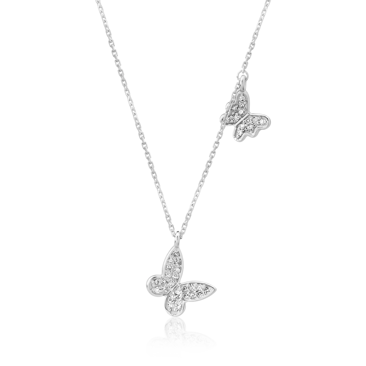 Lant cu pandantive fluturi din aur alb cu diamante de 0.1ct