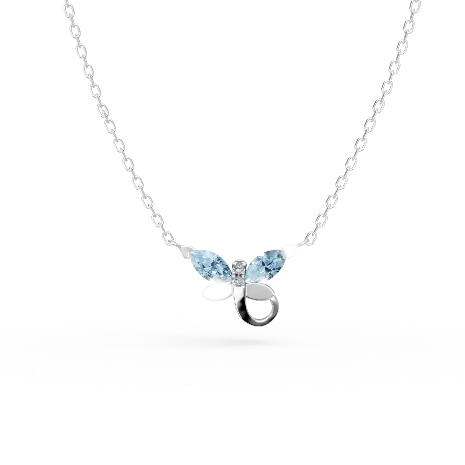Lant cu pandantiv libelula din aur alb cu topaze albastre marquise de 0.3ct si diamante de 0.008ct pentru copii