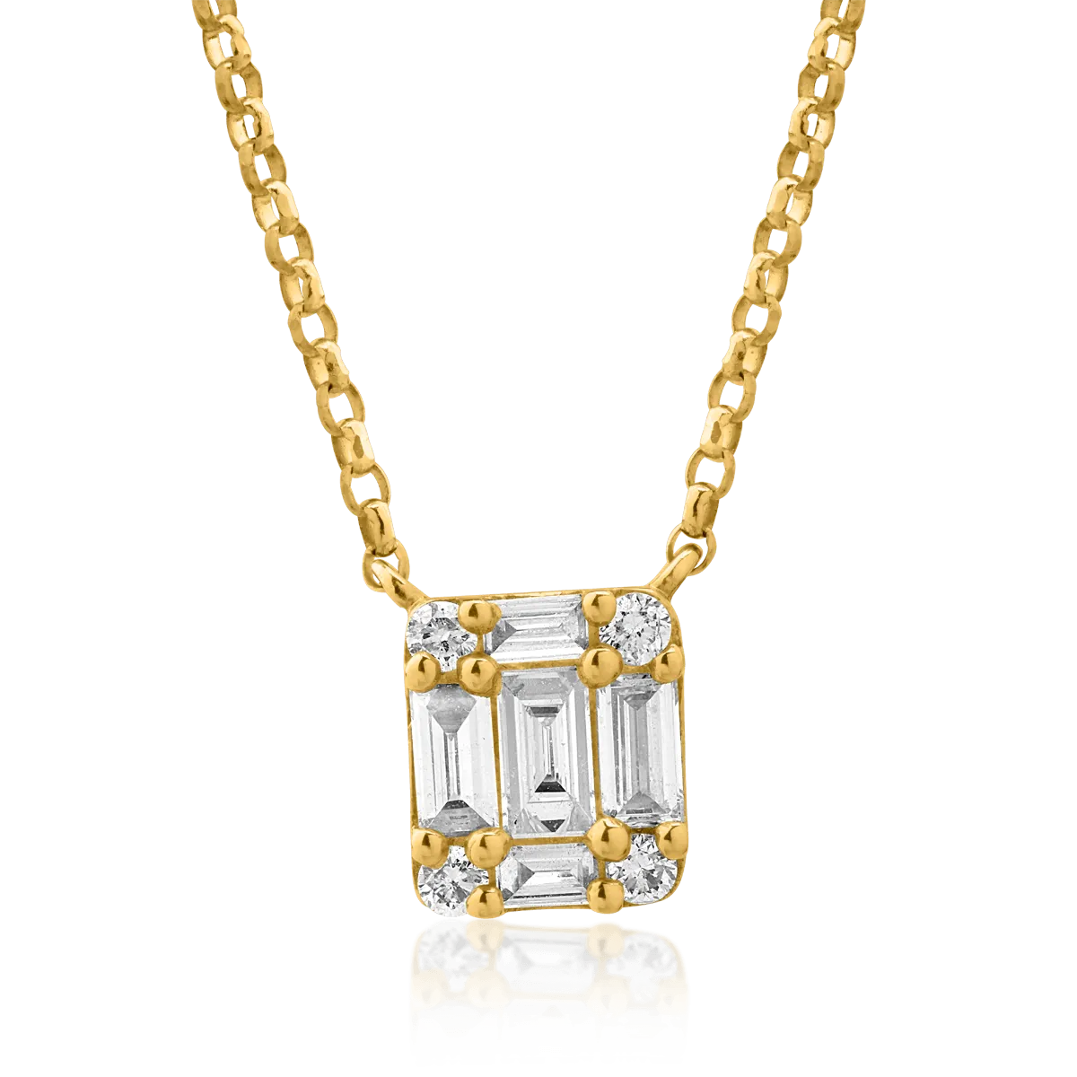 Lant cu pandantiv din aur galben cu diamante baguette si rotunde de 0.27ct 1 Lant cu pandantiv din aur galben cu diamante baguette si rotunde de 0.27ct