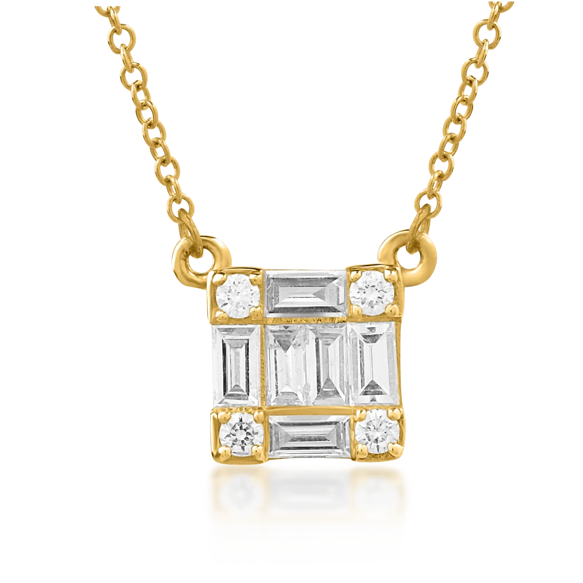 Lant cu pandantiv din aur galben cu diamante baguette si rotunde de 0.286ct 1 Lant cu pandantiv din aur galben cu diamante baguette si rotunde de 0.286ct