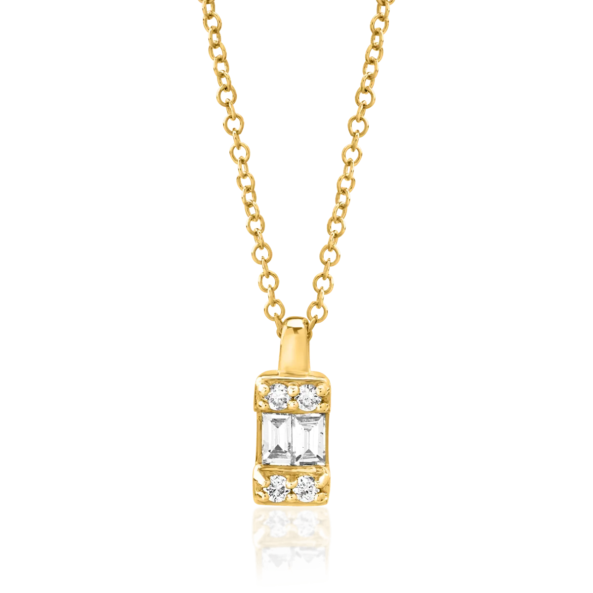 Lant cu pandantiv din aur galben cu diamante baguette si rotunde de 0.083ct 1 Lant cu pandantiv din aur galben cu diamante baguette si rotunde de 0.083ct