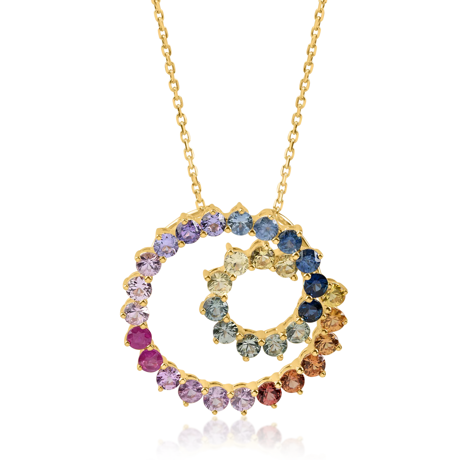 Lant cu pandantiv din aur galben cu safire multicolore de 2.6ct