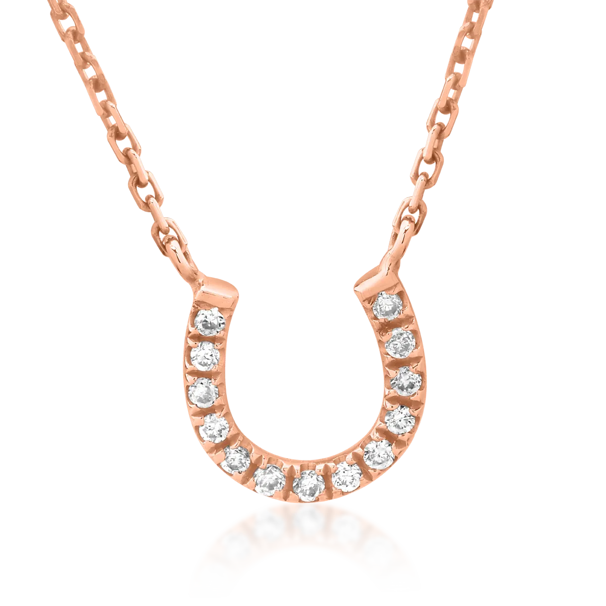 Lant cu pandantiv potcoava din aur roz cu diamante de 0.037ct
