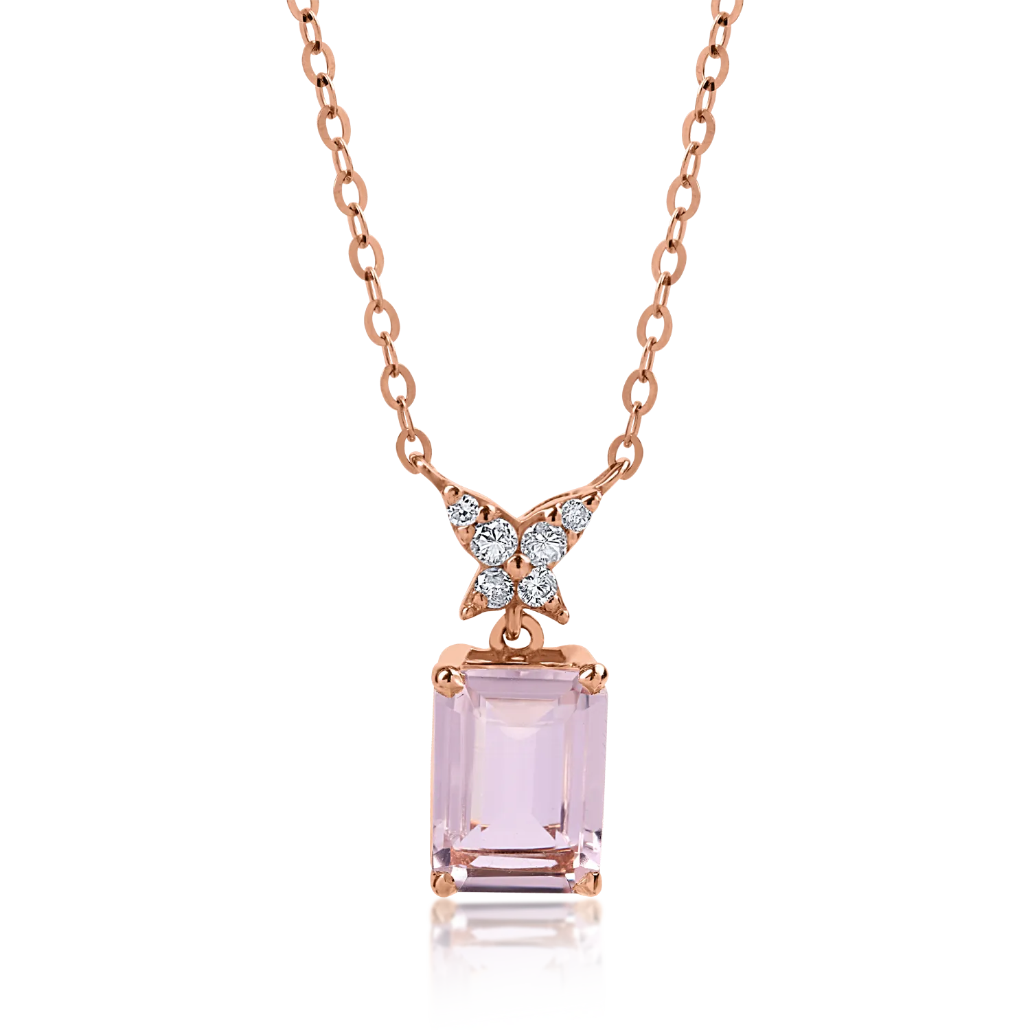 Lant cu pandantiv din aur roz cu morganit de 0.7ct si diamante de 0.06ct 1 Lant cu pandantiv din aur roz cu morganit de 0.7ct si diamante de 0.06ct