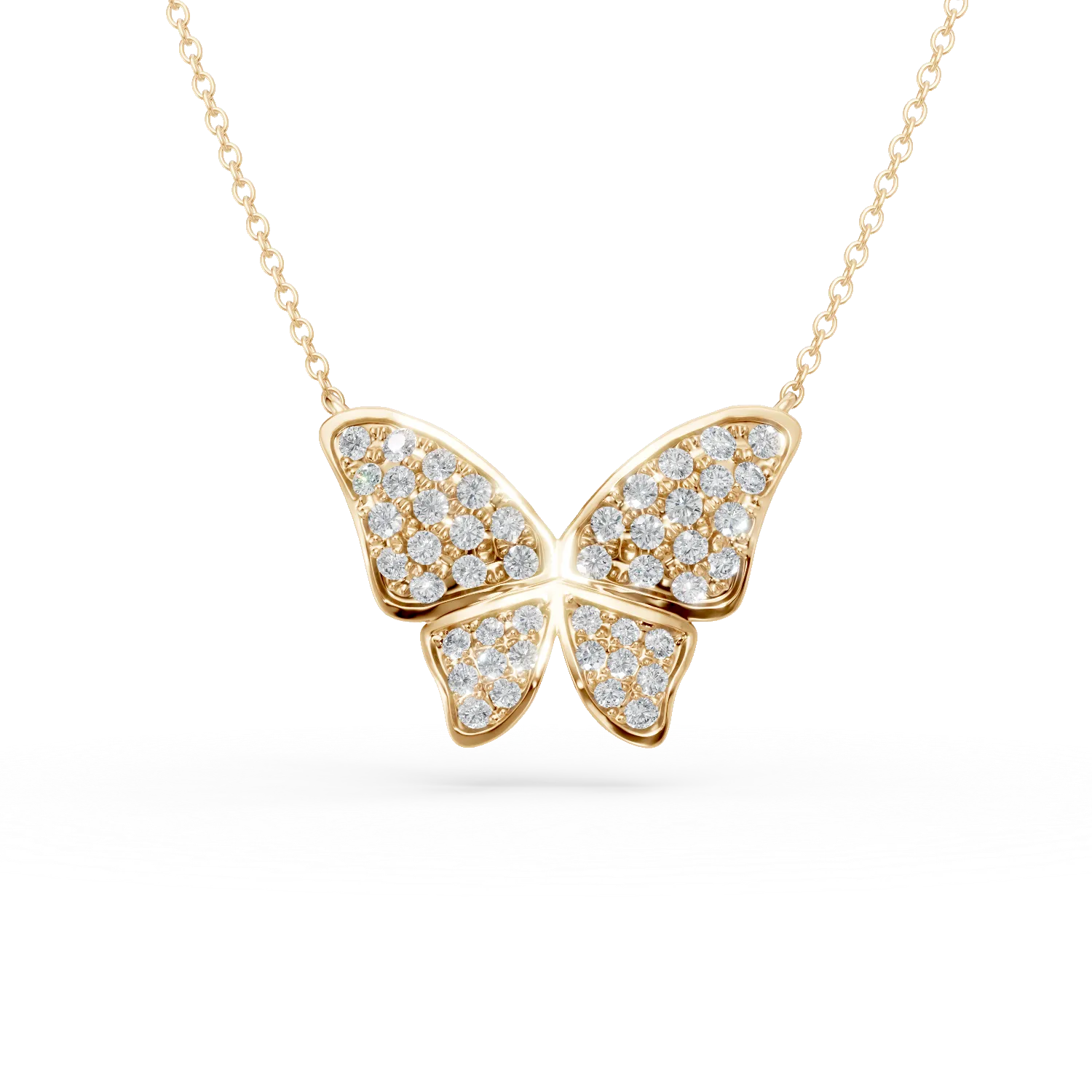 Lant cu pandantiv fluture din aur galben cu diamante de 0.55ct
