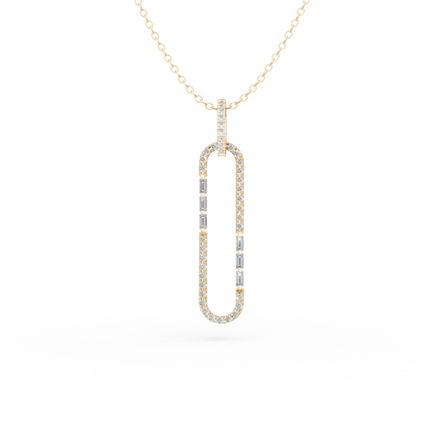 Lant cu pandantiv geometric din aur galben cu diamante baguette si rotunde de 0.62ct