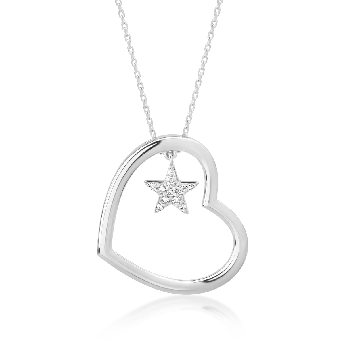 Lant cu pandantiv inima si steluta din aur alb cu diamante de 0.04ct 1 Lant cu pandantiv inima si steluta din aur alb cu diamante de 0.04ct