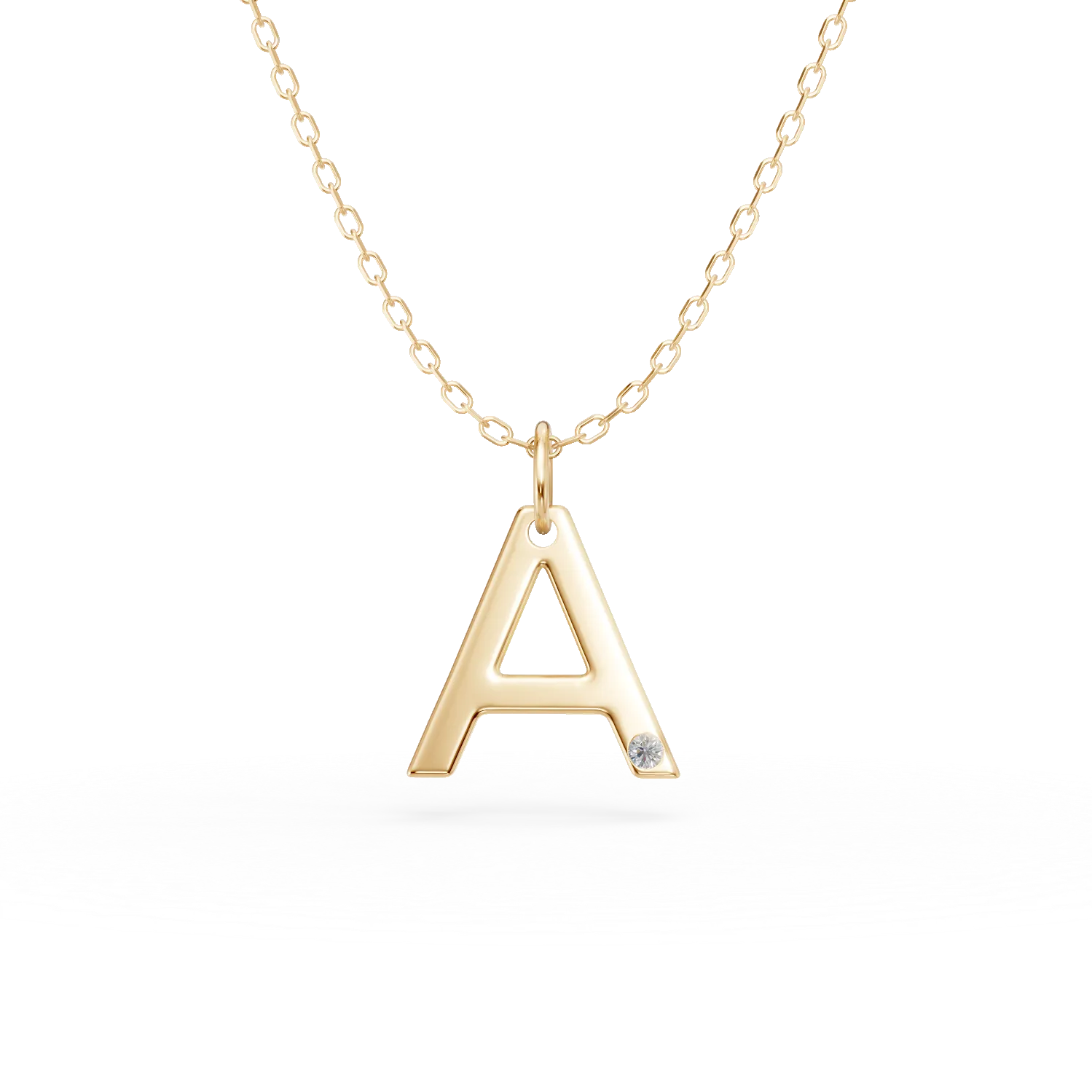 Lant cu pandantiv initiala A din aur galben cu diamant de 0.005ct