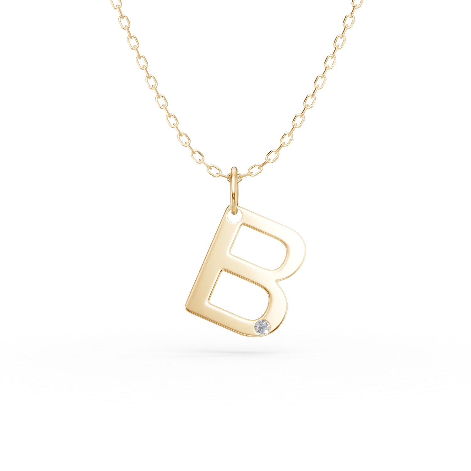 Lant cu pandantiv initiala B din aur galben cu diamant de 0.005ct