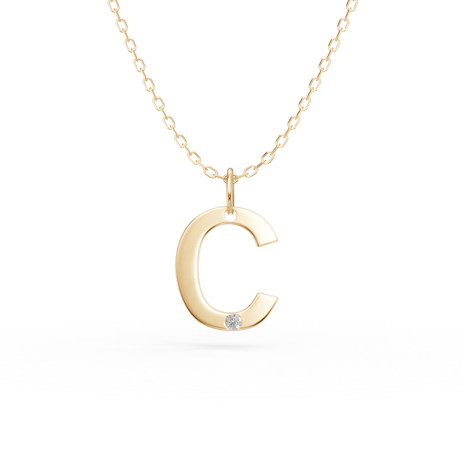 Lant cu pandantiv initiala C din aur galben cu diamant de 0.005ct
