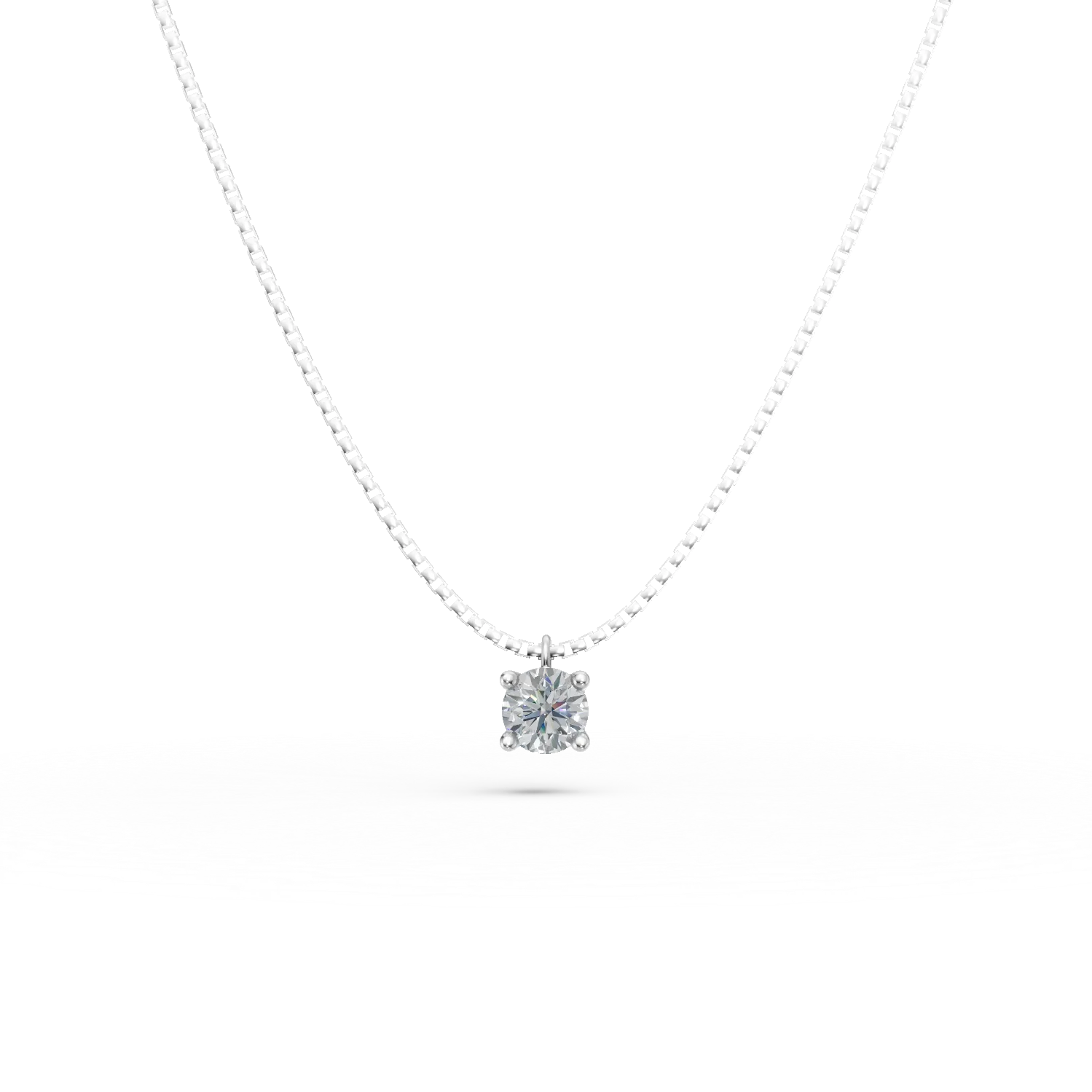 Lant cu pandantiv minimalist din aur alb cu zirconia solitaire
