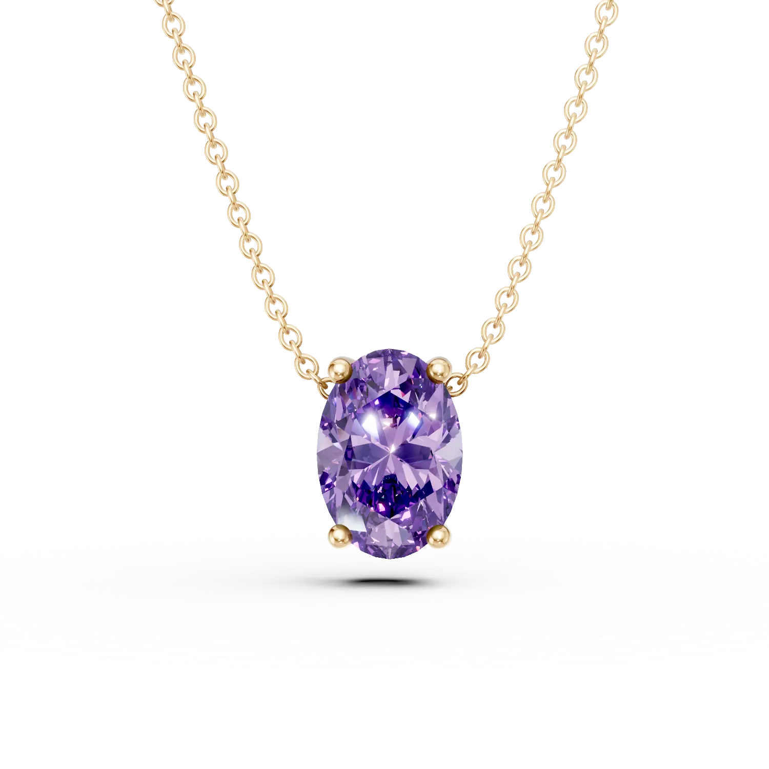 Lant cu pandantiv minimalist din aur galben cu zirconia mov solitaire