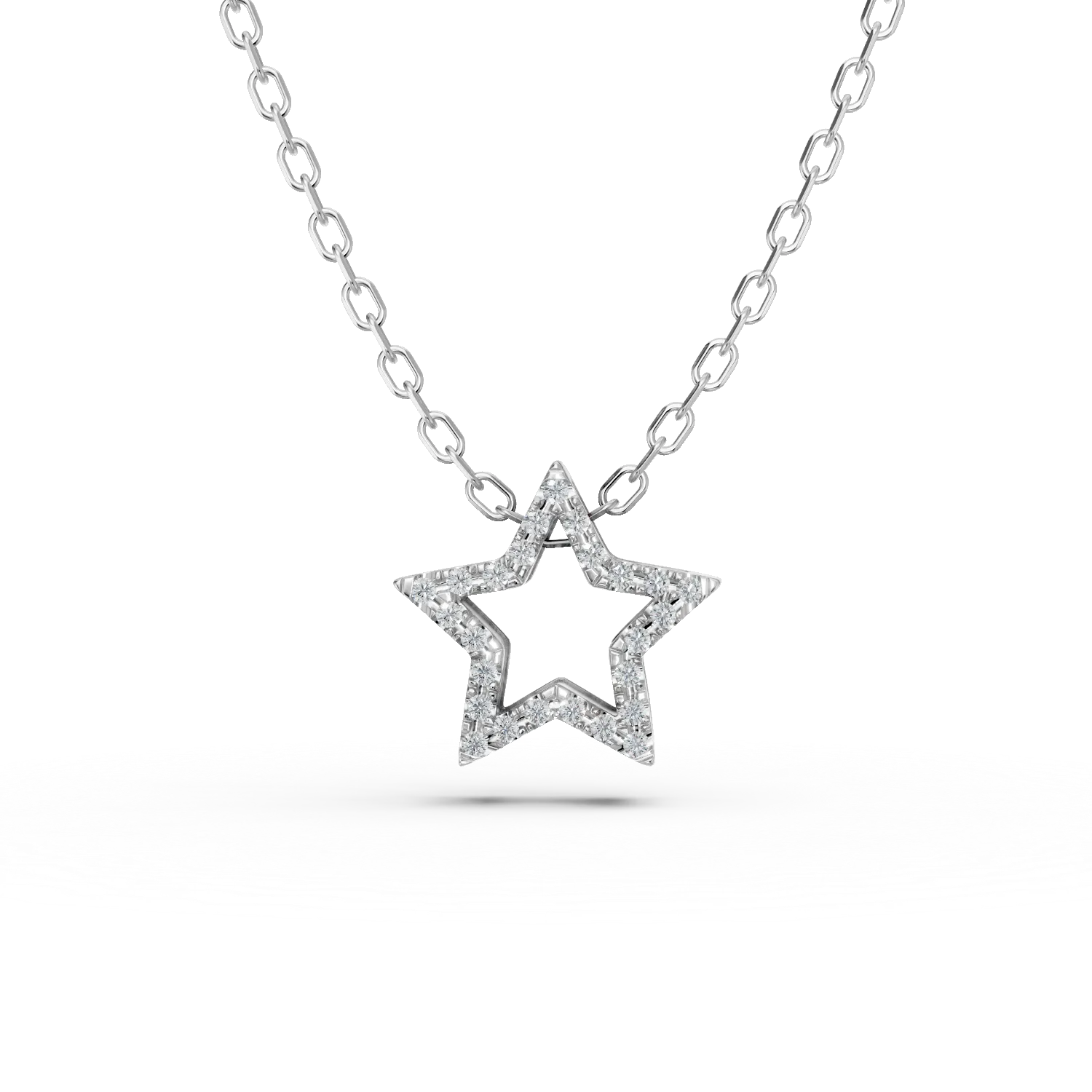Lant cu pandantiv stea din aur alb si diamantee de 0.06ct